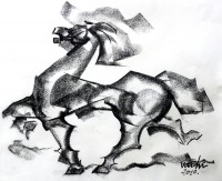 Mansoor Rahi, 14 x 16 Inch, Charcoal on Paper, Figurative Painting, AC-MSR-010